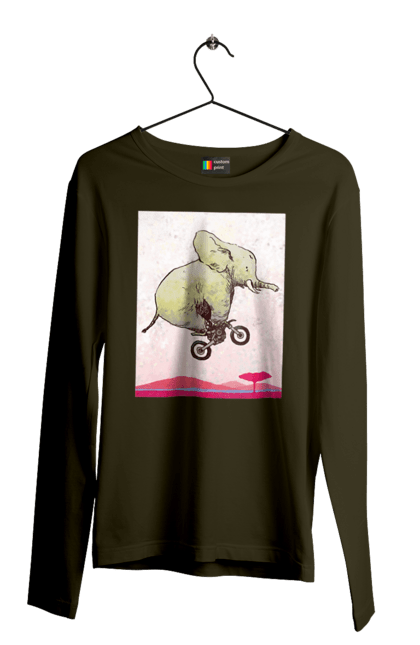 Men`s longsleeve with prints Elephant On A Motorcycle. Elephant, flight, motorcycle. 2070702
