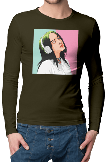 Чоловічий лонгслів з принтом "Billie Eilish". Активістка, біллі айліш, мизукант, права, співачка, тварини. 2070702