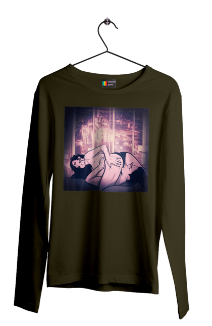 Чоловічий лонгслів з принтом "Дорослі Ігри На Тлі Міста". Гола, кохання, лизати, трусики. 2070702