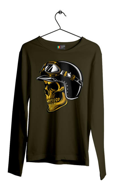 Чоловічий лонгслів з принтом "Череп в мотошоломі". Крутий, очі, череп, шолом. 2070702