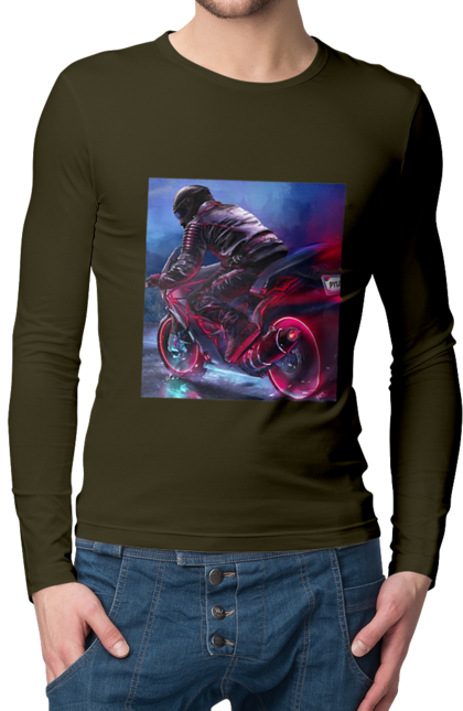 Чоловічий лонгслів з принтом "Мотоцикл". Motolove, мотолов, мотоцикл, опві, україна. 2070702
