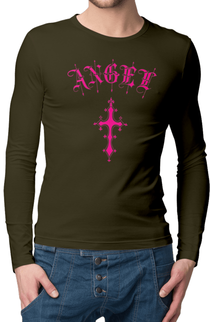 Men's longsleeve with prints Logo Angel. Angel, cross, gothic, gothick style, logo, pink. 2070702