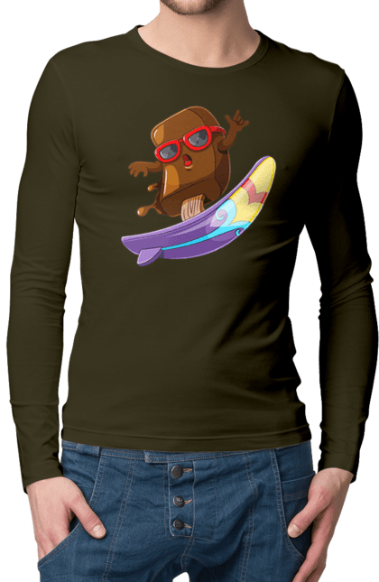 Чоловічий лонгслів з принтом "Мороженко На Серфі". Літо, морозиво, окуляри, серфінг. 2070702