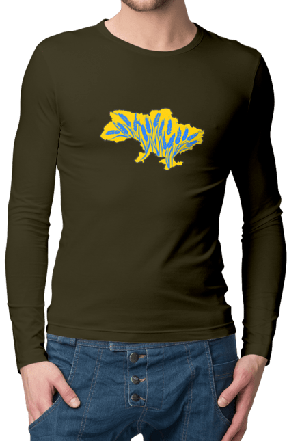 Чоловічий лонгслів з принтом "Україна". Зерно, мапа, патріотичне зображення, пщениця, україна, українська тематика. 2070702