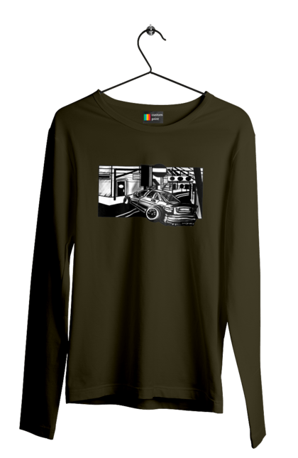 Men`s longsleeve with prints Dangerous Car on the roads of the streets. Black and white, car, dangerous, fast, machine, race. 2070702