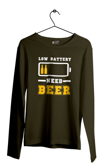 Men`s longsleeve with prints Low battery need beer. Alcohol, beer, brutals, funy prints, mans, summer. 2070702