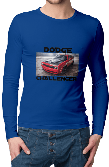 Мужской лонгслив с принтом Додж челленджер. An american legend, auto, car, classic car, cult car, dodge challenger, oil car, powerful car. 2070702