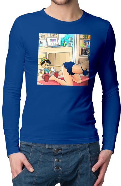 Мужской лонгслив с принтом Буратино Во Взрослой Сказке. 18, буратино, бэтмен, голая, поцелуй, прикол. 2070702