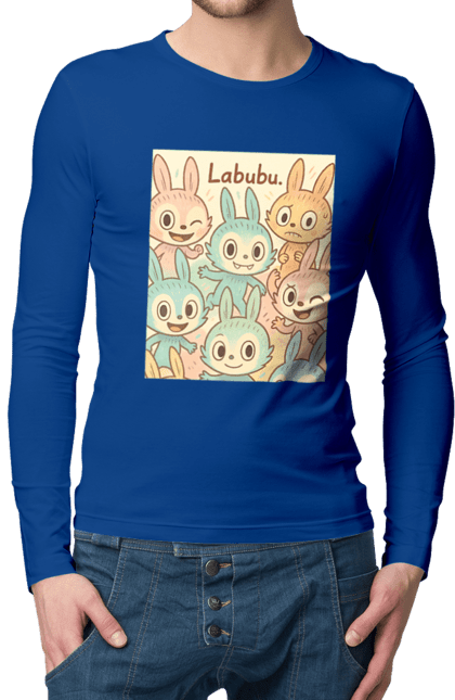 Чоловічий лонгслів з принтом "Лабубу". Безтурботно, грайливо, дизайнперсонажу, каваї, лабубу, милі мистецтво, ніжні відтінки, пастельніквіти, стиль мультфільму, чарівно. 2070702