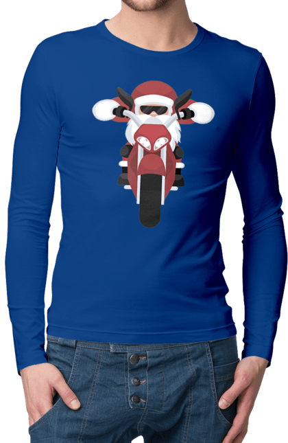 Чоловічий лонгслів з принтом "Санта на мотоциклі". Мотоцикл, новий рік, різдво, санта. 2070702