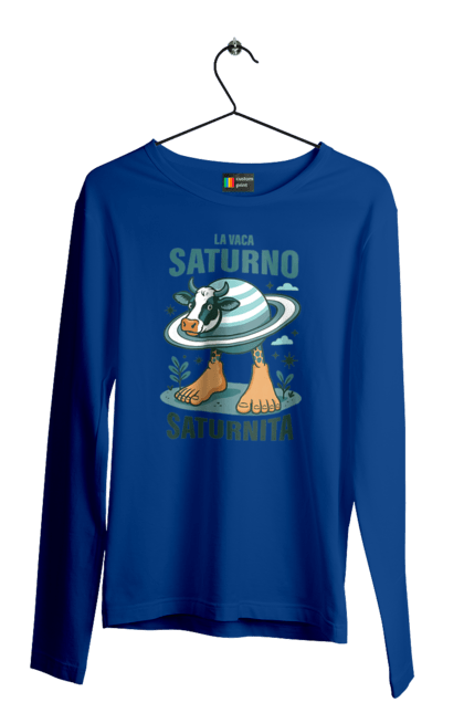 Чоловічий лонгслів з принтом "Lavaca Saturno Saturnita". Брейнрот, італійська гнилизна мозку, італійський брейнрот, італійський мем, італійські меми, корова сатурн, ла вака, ла вака сатурно, лавака сатурно, сатурно сатурніто. 2070702