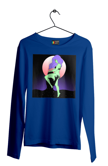 Чоловічий лонгслів з принтом "Зелена Дівчина І Місяць". Інопланетянка, місяць. 2070702