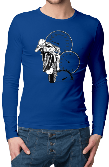 Мужской лонгслив с принтом Мотоцикл Скорость Черный. Мото, мотоцикл, разгон, скорость. 2070702