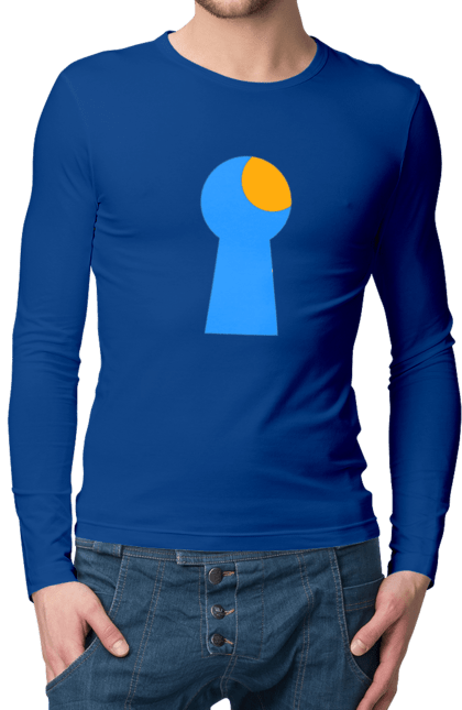 Чоловічий лонгслів з принтом "Замочная скважина". Відчини двері, двері, замок, ключ, свердловина, світло крізь, цікавість, щілина. 2070702