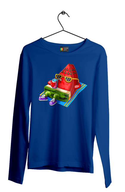 Мужской лонгслив с принтом Арбуз Пьет Коктейль. Арбуз, коктейль, лето. 2070702