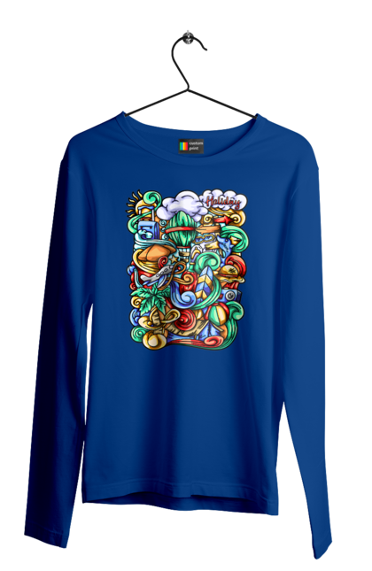 Чоловічий лонгслів з принтом "Канікули відпочинок арт". Відпочинок, канікули, літо, море, пляж, подорож. 2070702