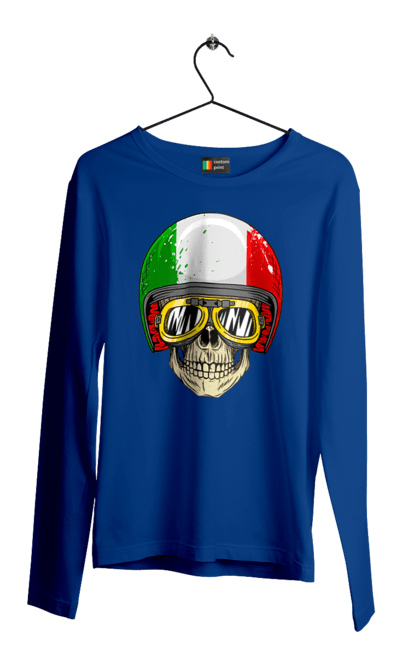 Чоловічий лонгслів з принтом "Череп в мотошоломі". Мото, окуляри, череп, шолом. 2070702