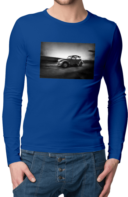 Чоловічий лонгслів з принтом "Ретро машина чб". Авто, ретро, ретро машина, чорно біла машина. 2070702