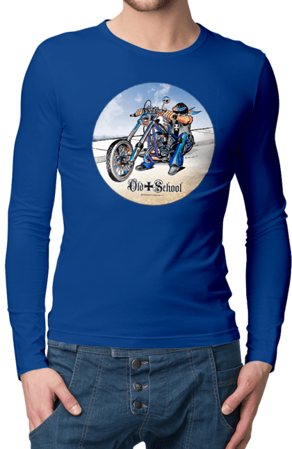 Мужской лонгслив с принтом Old school. Авто мото, испольнители, мотоцикл, музыкальная группа, рок группа, старая закалка. 2070702