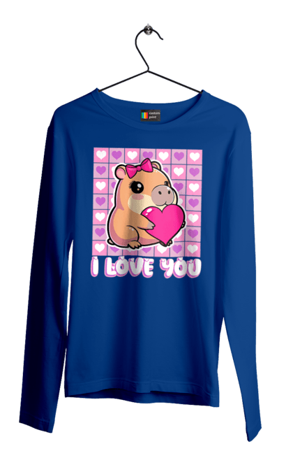 Men`s longsleeve with prints Capybara in love. Capybara, cute animals, hearts, i love you, love, romance, romantic gift, valentine, valentine`s day. 2070702