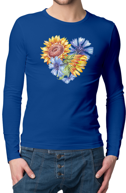 Чоловічий лонгслів з принтом "Серце соняшники та фіалки". Квіти, люблю україну, любов, серце, соняшник, україна, фіалки. 2070702