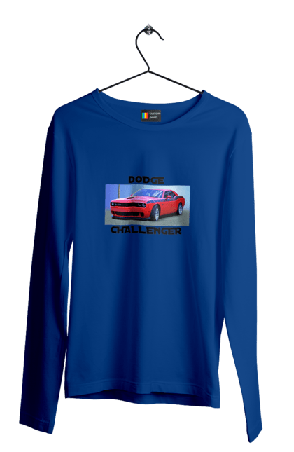 Мужской лонгслив с принтом Додж челленджер. An american legend, auto, car, classic car, cult car, dodge challenger, oil car, powerful car. 2070702