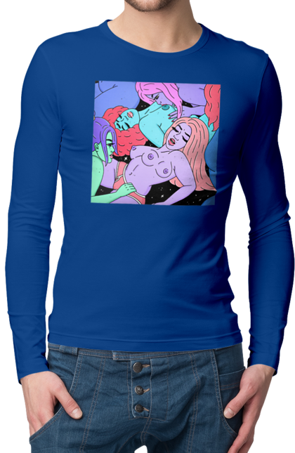 Men`s longsleeve with prints Alien Girls. Aliens, girls, multicolored, space. 2070702