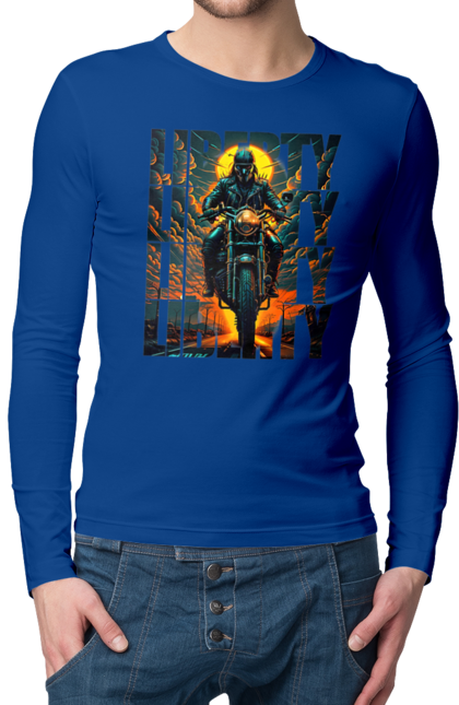 Чоловічий лонгслів з принтом "Байкер". Байкер, мотоцикліст, подорожі, свобода, туризм. 2070702