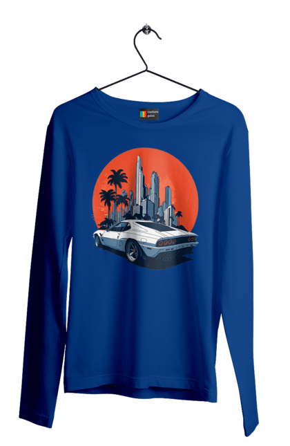 Men`s longsleeve with prints Car. Race, speed, sport car, sunset. 2070702