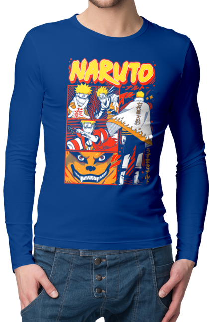 Мужской лонгслив с принтом Наруто. Naruto, аниме, манга, наруто, ниндзя, персонаж, сериал. 2070702