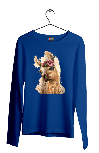 Men`s longsleeve with prints Lama Portrait. Animal, lama, portrait. 2070702