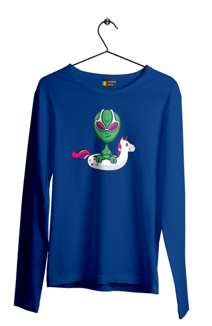 Чоловічий лонгслів з принтом "Інопланетянин Плаває У Колі". Інопланетянин, надувной круг, плавати. 2070702