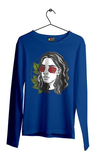 Men`s longsleeve with prints Girl With Roses In The Eyes. Girl, rose flower. 2070702