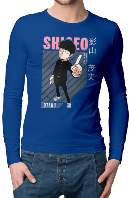 Мужской лонгслив с принтом Моб Психо 100. Anime, manga, mob psycho 100, shigeo kageyama, аниме, манга, моб, моб психо 100, сигэо кагэяма. 2070702