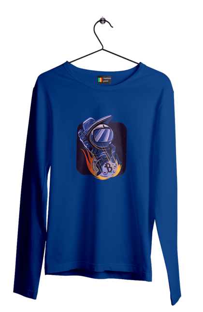 Чоловічий лонгслів з принтом "Космо біткоїн". Биткоин, бінарний, біткоїн, біткойн, валюта, гроші, крипто, програміст, хакер. 2070702