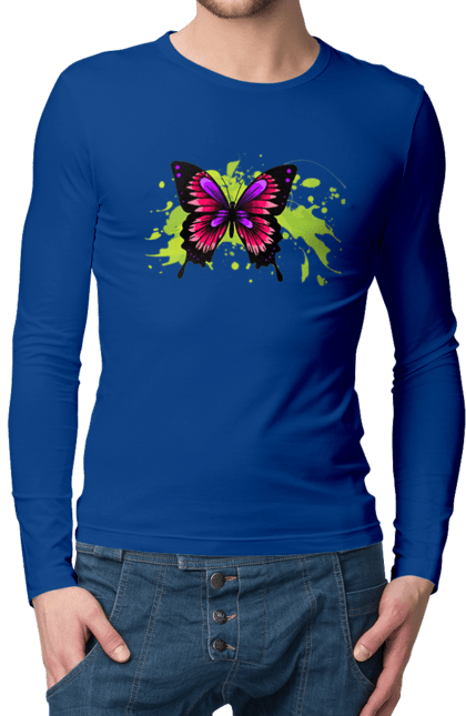 Men`s longsleeve with prints Pink Butterfly. Butterfly. 2070702