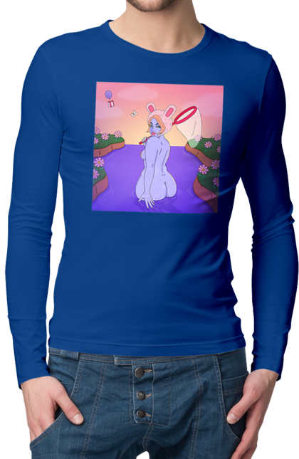 Men`s longsleeve with prints Purple Girl On The Hunt. Girl, naked, net. 2070702