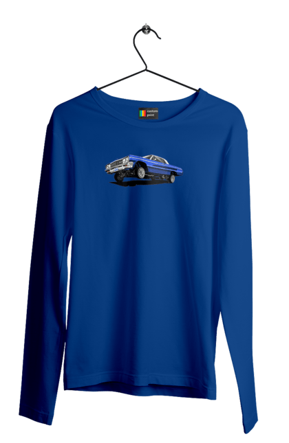 Men`s longsleeve with prints Car. Blue, car, chevrolet, classic, impala, lowrider. 2070702