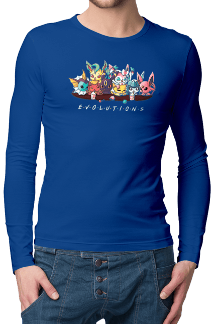 Чоловічий лонгслів з принтом "Покемон Еволюція". Аніме, відеогра, герої відеоігри, гра, для дітей, кишеньковий монстр, ловити покемонів, манга, мультики, покемон. 2070702