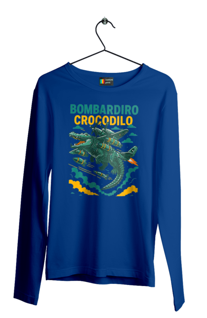 Чоловічий лонгслів з принтом "Bombardino Crocodilo". Bombardino, bombardino crocodilo, crocodilo, бомбардіно крокоділо, крокодил, крокодил літак, крокодил мем, мем, мем бомбардине крокодило. 2070702