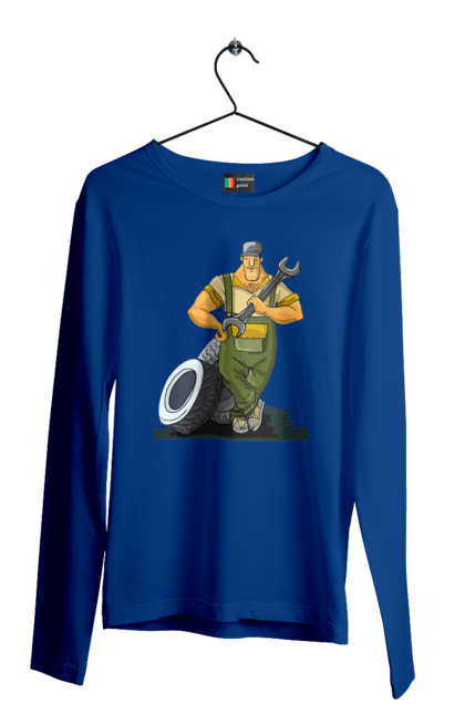 Мужской лонгслив с принтом Автомастер. Гаечный ключ, колеса, профессия. 2070702