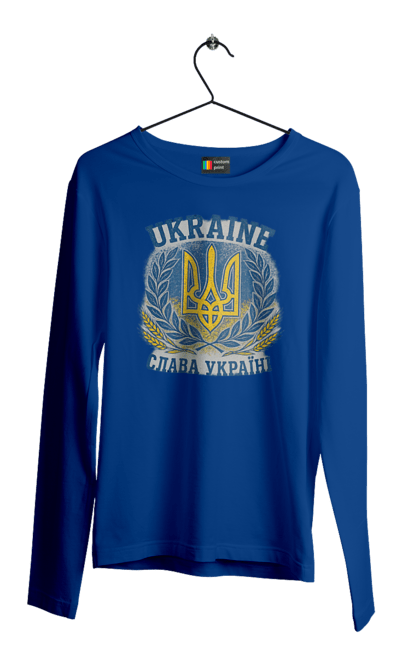 Чоловічий лонгслів з принтом "Слава Україні". Герб україни, героям слава, жовто блакитний, патріотичні, прапор україни, слава україні, тризуб, україна, українська символіка, українські. 2070702