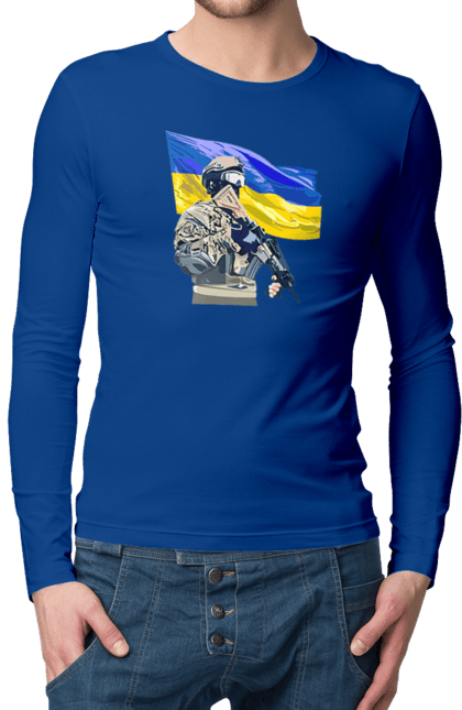 Чоловічий лонгслів з принтом "ЗСУ | Прапор". Війна, герб, збройні сили україни, зсу, патріотична, прапор україни, русский военный корабль, україна, українська символіка, флаг. 2070702