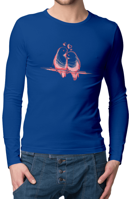 Men`s longsleeve with prints Parrots In Love. Lovers, parrots. 2070702