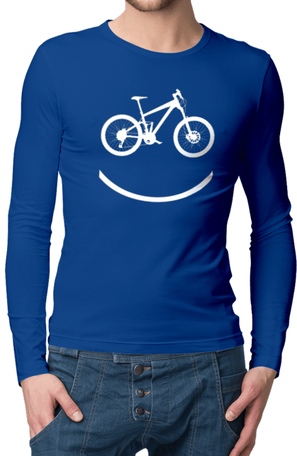 Чоловічий лонгслів з принтом "Велосмайл". Велосипед, велоспорт, колесо, крос, любителям велосипеда, педалі, смайл, смайлик, траса. 2070702