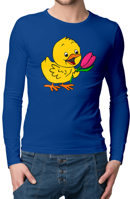 Men`s longsleeve with prints Chicken With A Tulip. Chick, tulip. 2070702