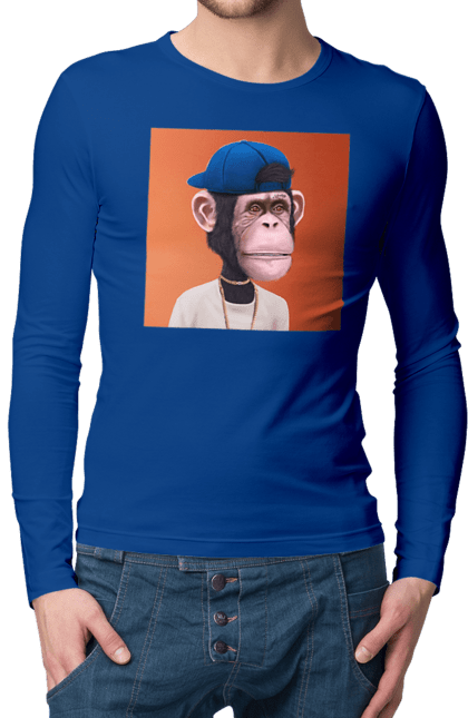 Чоловічій лонгслів з принтом "Мавпочка 6". Nft, персонаж, принти, ручне малювання, футболки. CustomPrint.market
