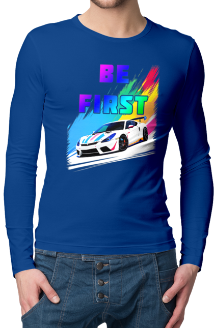 Чоловічий лонгслів з принтом "Гонка". Автомобільний, гонка, спортивна машина, спортивний автомобіль. 2070702