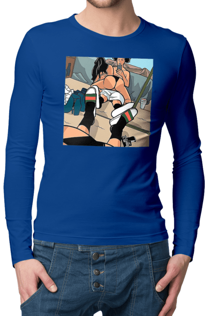 Men`s longsleeve with prints Naked Selfie In The Mirror. Ass, from above, selfie. 2070702