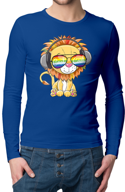 Чоловічий лонгслів з принтом "Левеня В Окулярах І Навушниках". Лев, левеня, навушники, окуляри. 2070702